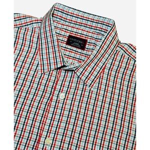 UNTUCKit Mens Large Plaid Short Sleeve Button Down Shirt Red Blue White Cotton